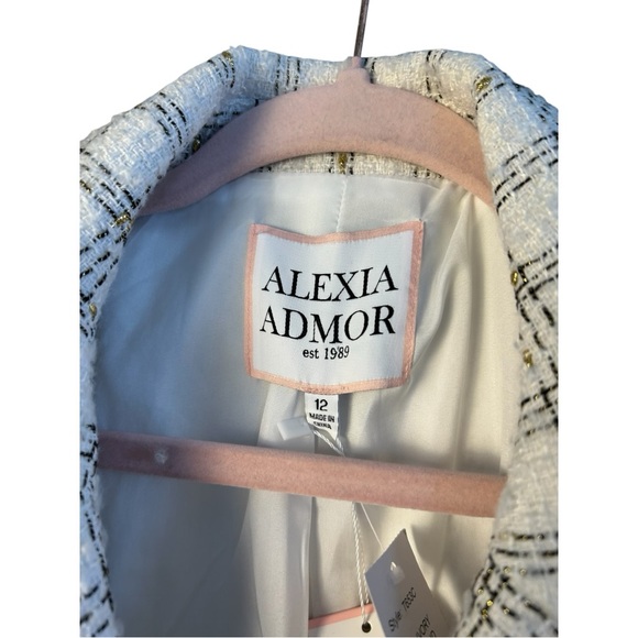 Alexia Admor Women's Ivory Plaid Checkered Farrah Tweed Blazer Size 12 - Picture 5 of 11